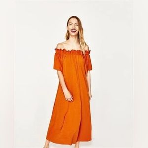 Zara off the shoulder orange dress